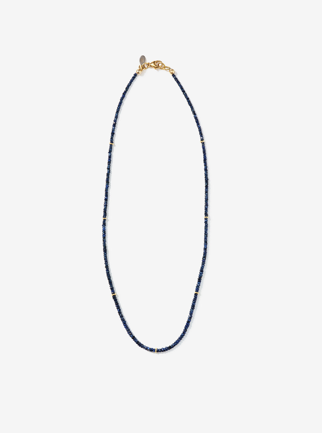 Hand-strung Jet Ink Sapphire Necklace with Gold Links