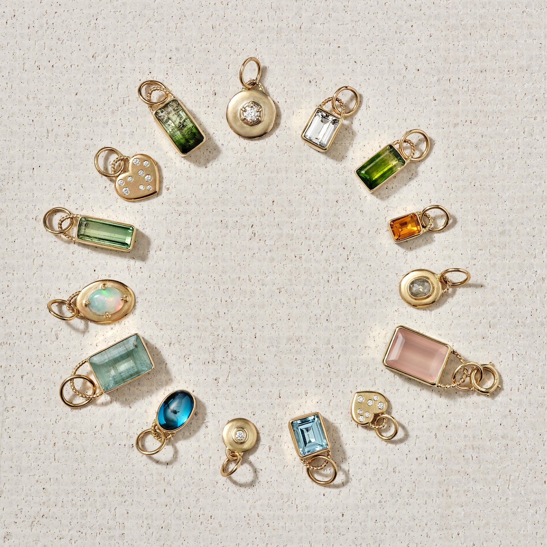 14K Gold Large Disc Stardust Pendant set with Moissanite