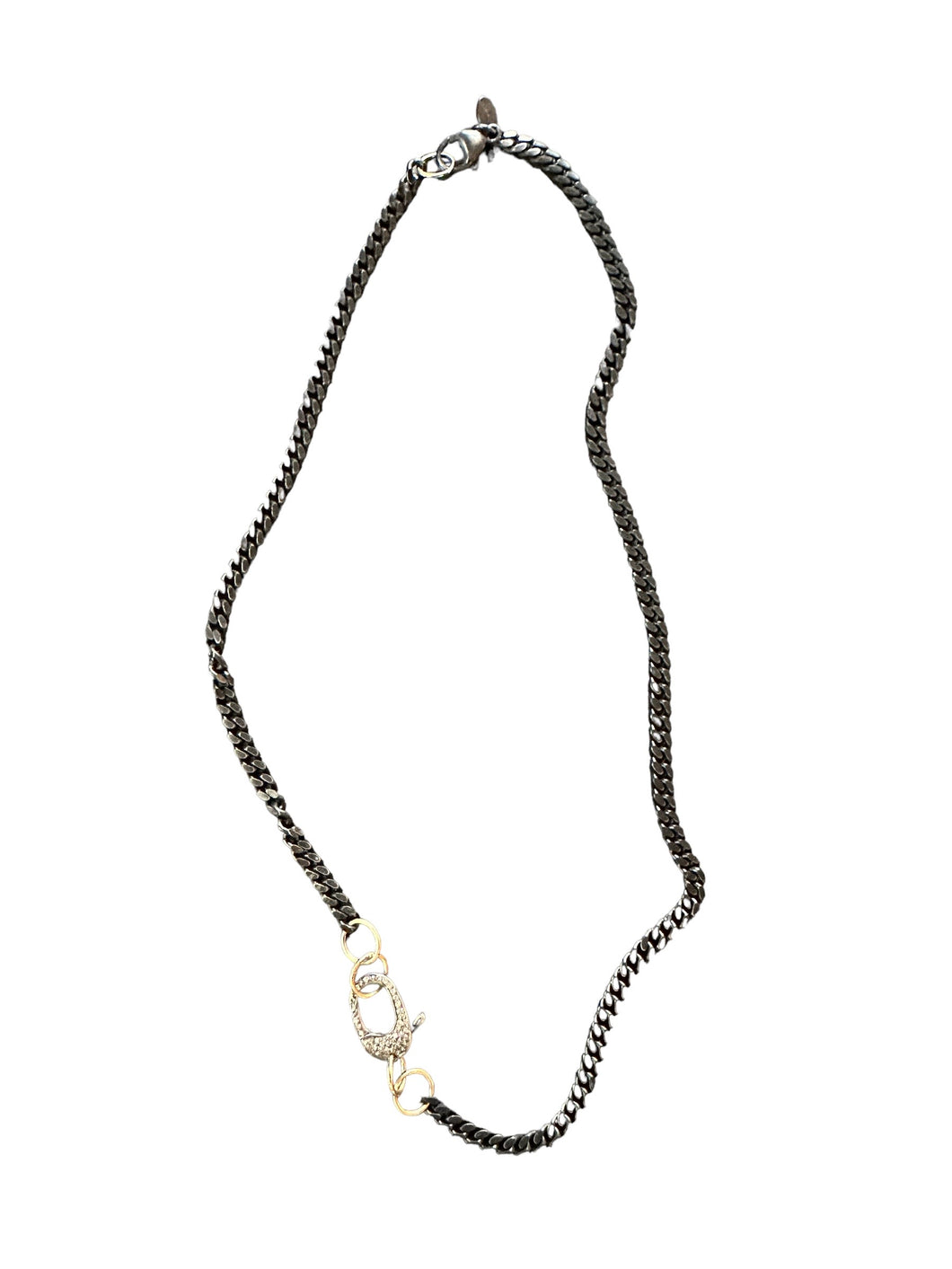 DARK CURB NECKLACE WITH PAVE DIAMOND LOBSTER CLASP