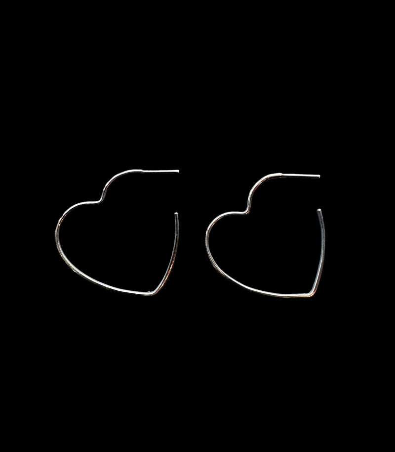 HEART HOOP EARRINGS- SILVER