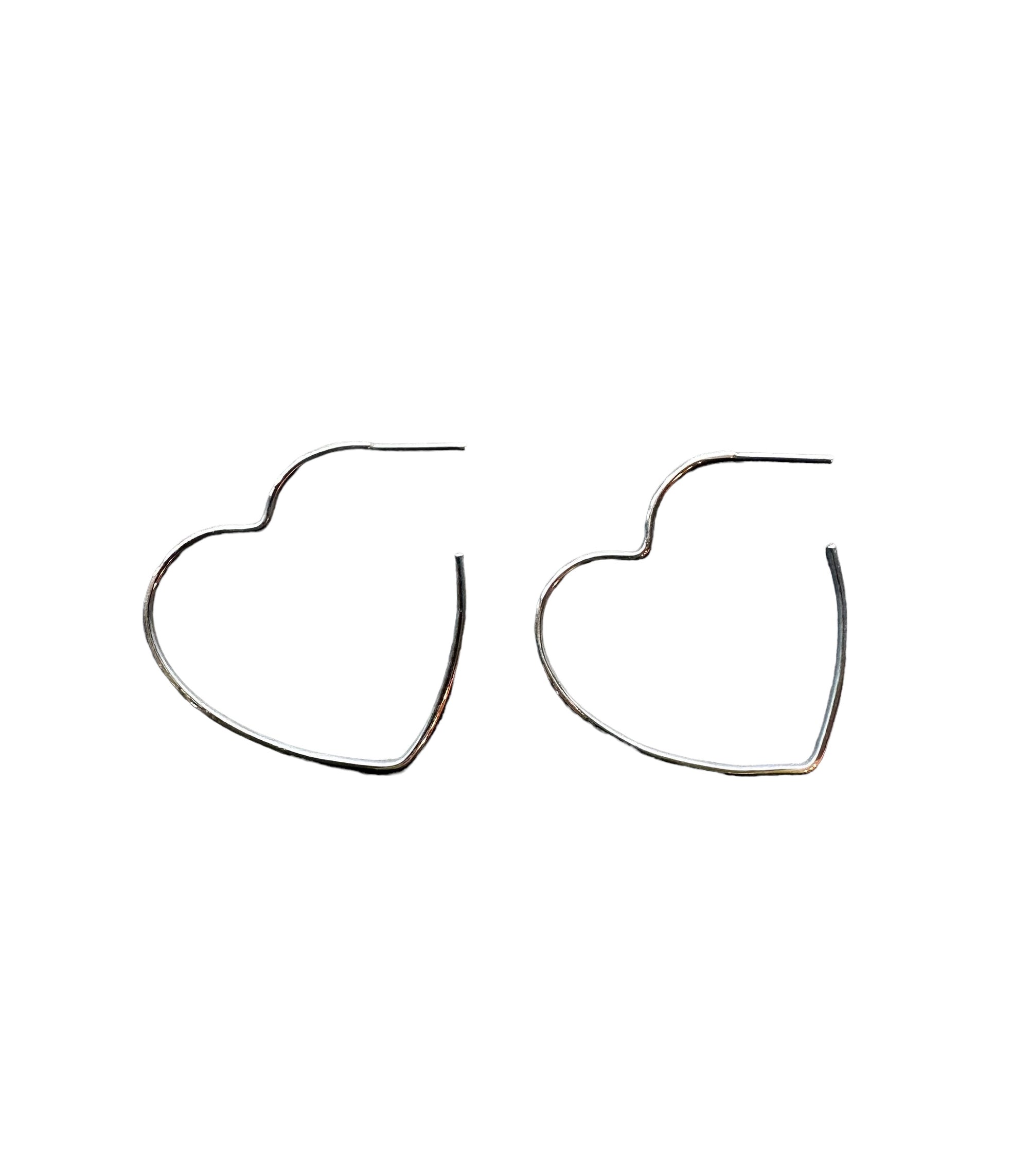 HEART HOOP EARRINGS- SILVER