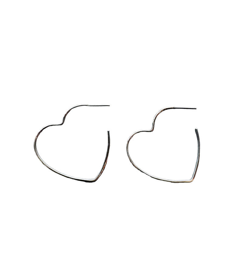 HEART HOOP EARRINGS- SILVER