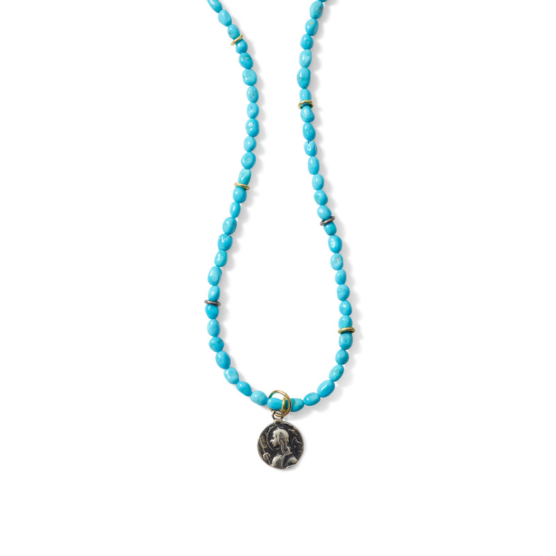 TURQUOISE NUGGET GOLD LINKS NECKLACE