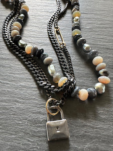 BLACKENED CURB NECKLACE WITH 14K GOLD LINK